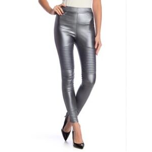 Oober Swank Womens Silver Metallic Coated Moto Leggings High Rise Skinny‎ Size M